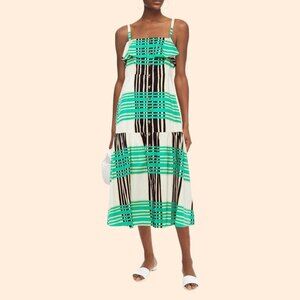 NWT Borgo De Nor Florence Cotton Poplin Black Green Check Midi Dress Size 6